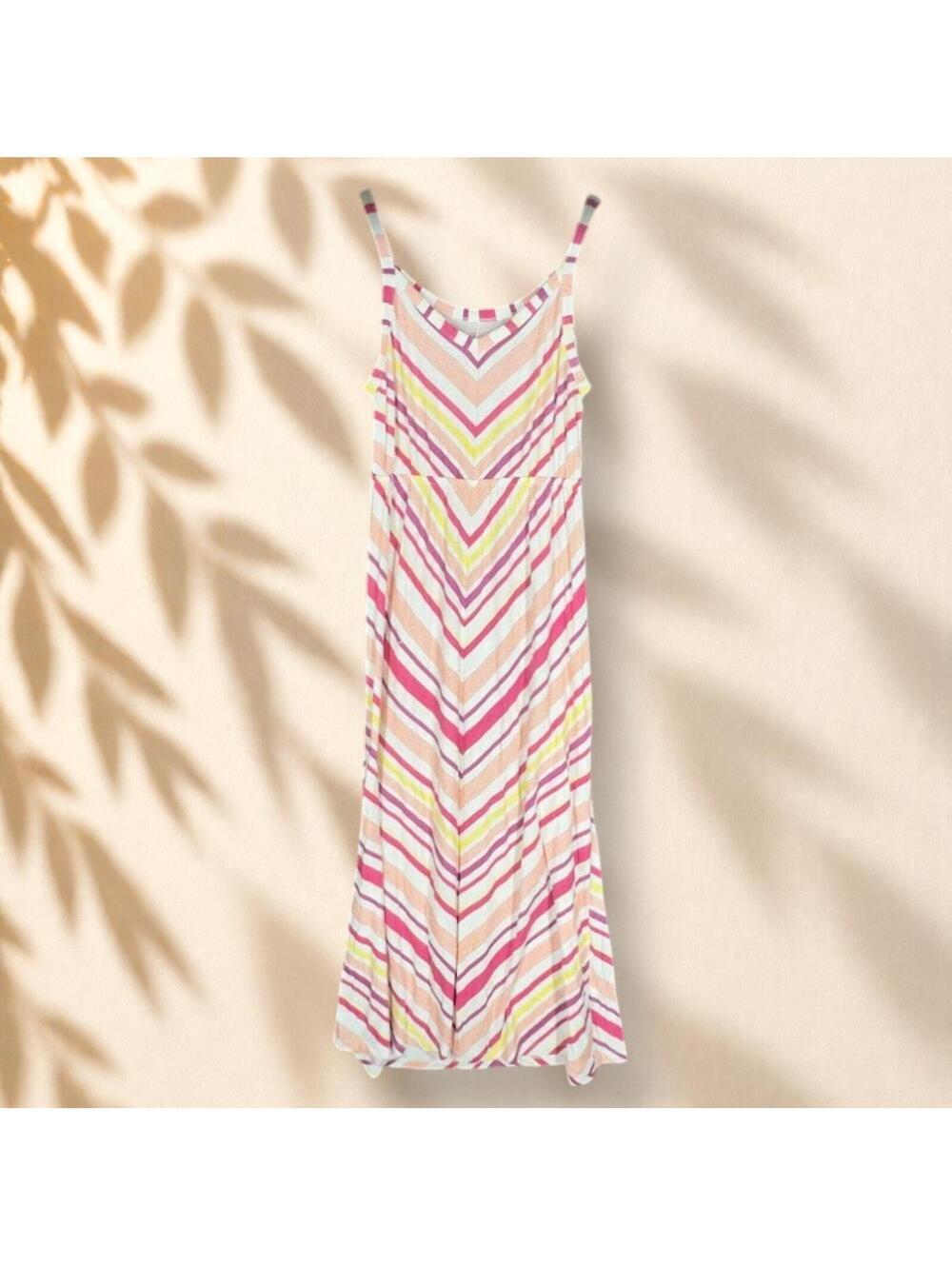 Sonoma Dress Women M Medium Pink Striped Maxi Long Sleeveless V-Neck Casual
